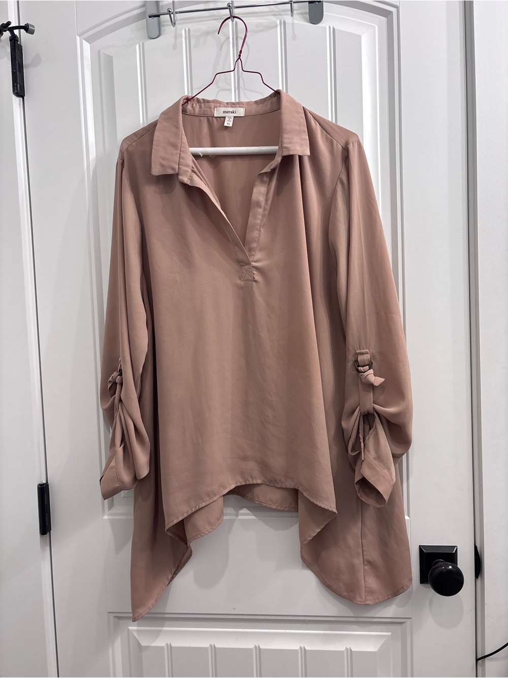 meraki Dusty Tan Tie-Sleeve Blouse